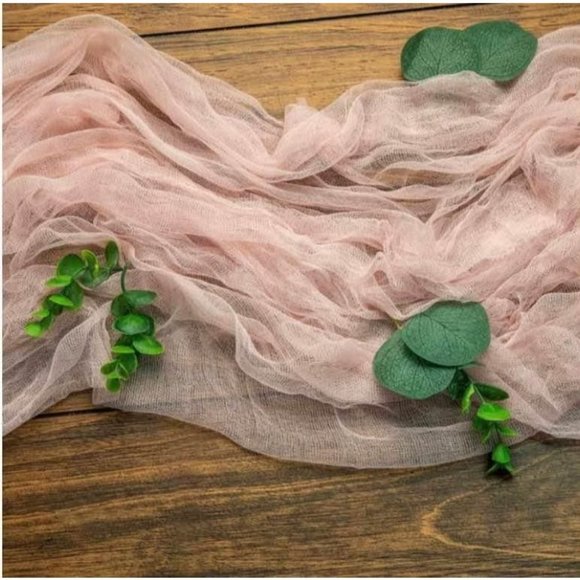 5 Pack Wedding Dining Cheesecloth Table Runner 25" x 10ft- Blush / Rose Gold - Picture 4 of 5